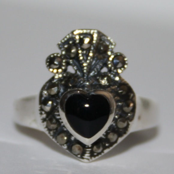 Vintagejelyfish Jewelry - .925 onyx and marcasite claddagh ring NWT